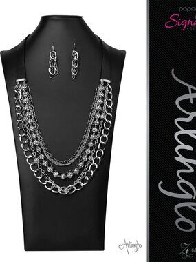 Paparazzi Zi Collection “The Arlington” Signature Series Silver Necklace & Earri